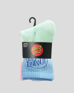 Socks & Accesories*Santa Cruz Girl's Opus Dot Mid Sock Pack Blue Tie Dye-pink Tie Dye