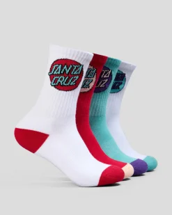Socks & Accesories*Santa Cruz Girls' Other Dot Crew Socks 4 Pack Rose-white-turquoise-white