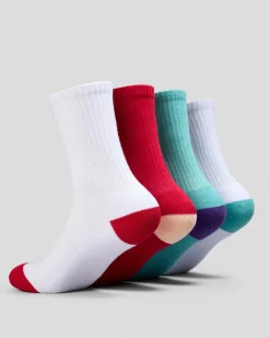 Socks & Accesories*Santa Cruz Girls' Other Dot Crew Socks 4 Pack Rose-white-turquoise-white