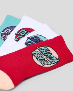 Socks & Accesories*Santa Cruz Girls' Other Dot Crew Socks 4 Pack Rose-white-turquoise-white