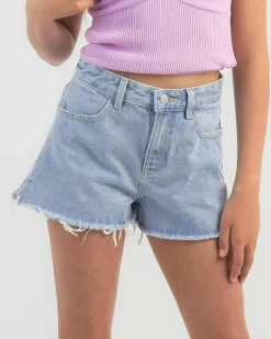 Denim|Bottoms*Rusty Girls' Penny Kick Flare Denim Shorts Sky Blue Heather