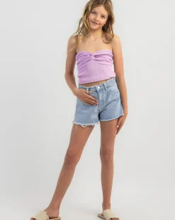Denim|Bottoms*Rusty Girls' Penny Kick Flare Denim Shorts Sky Blue Heather