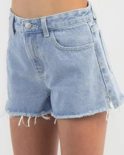 Denim|Bottoms*Rusty Girls' Penny Kick Flare Denim Shorts Sky Blue Heather