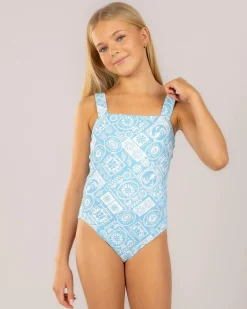 Surf|One Pieces*Kaiami Girls' Revello One Piece Swimsuit Blue/white