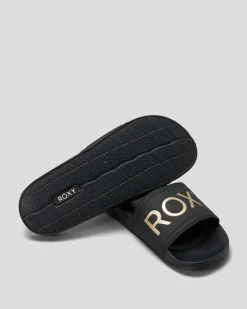 Slides & Sandals*Roxy Girls' Slippy Slide Sandals Black/m Gold