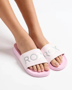 Slides & Sandals*Roxy Girls' Slippy Slide Sandals Pink/metallic Silver