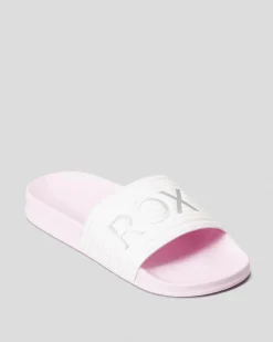 Slides & Sandals*Roxy Girls' Slippy Slide Sandals Pink/metallic Silver