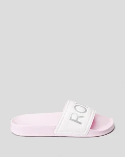 Slides & Sandals*Roxy Girls' Slippy Slide Sandals Pink/metallic Silver