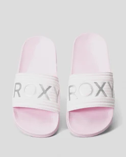 Slides & Sandals*Roxy Girls' Slippy Slide Sandals Pink/metallic Silver