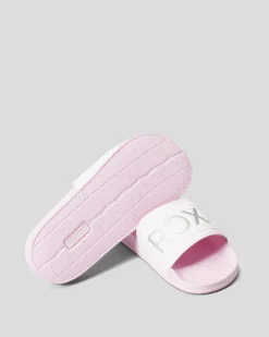 Slides & Sandals*Roxy Girls' Slippy Slide Sandals Pink/metallic Silver