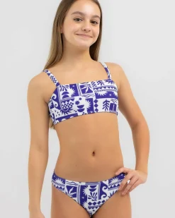 Bikinis*Kaiami Girls' Salerno Bandeau Bikini Set White/blue