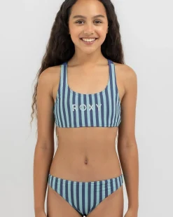 Bikinis*Roxy Girls' Serenity Stripe Bikini Set Marlin Serenity Stripe