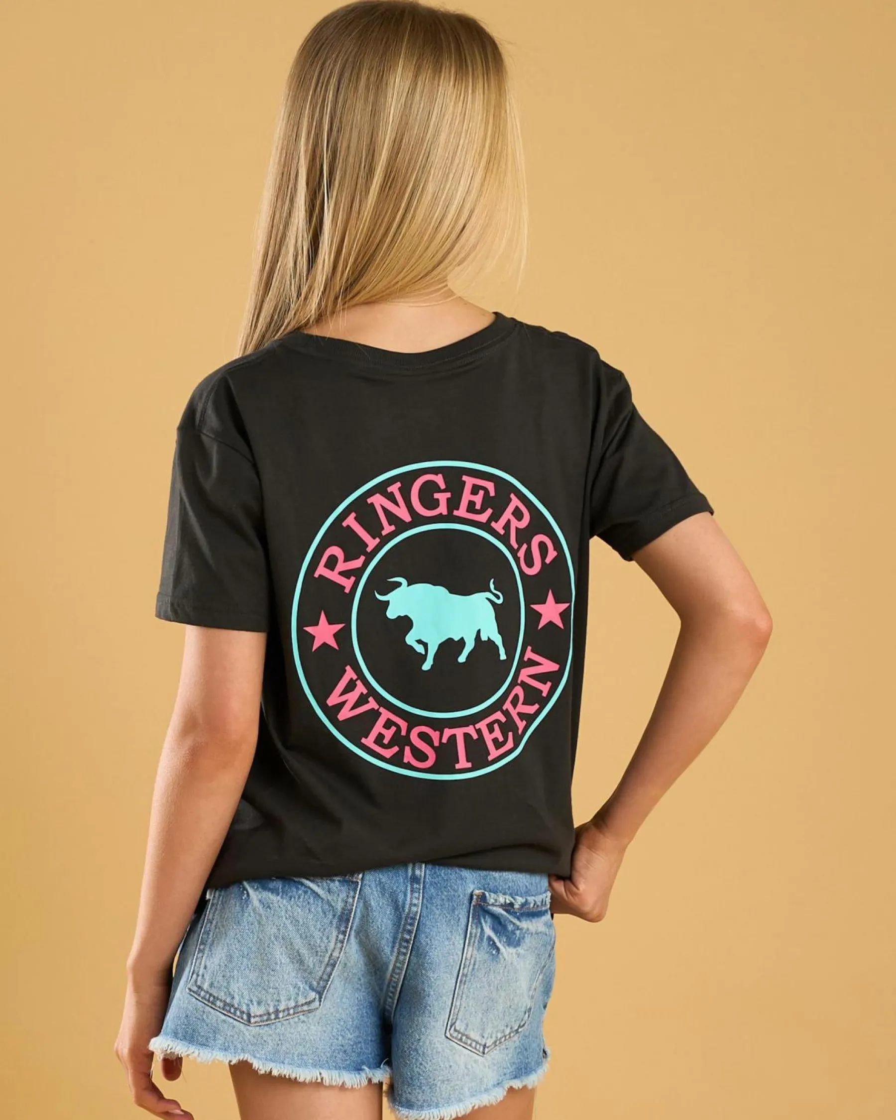 Tops*Ringers Western Girls' Signature Bull Classic T-Shirt Charcoal / Multi