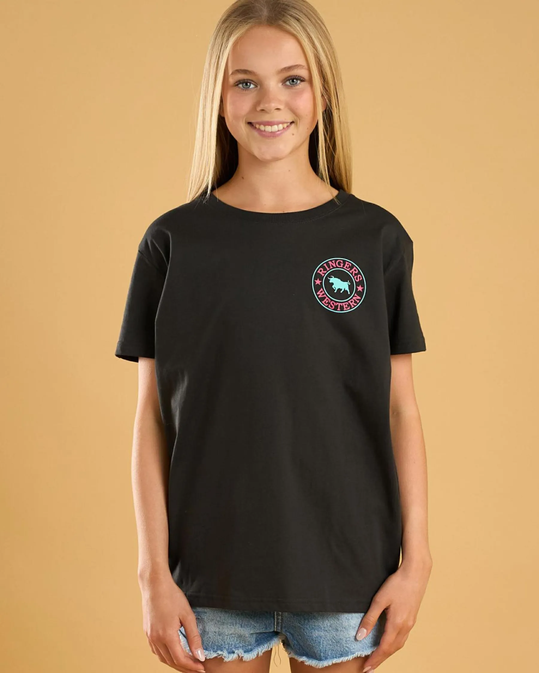 Tops*Ringers Western Girls' Signature Bull Classic T-Shirt Charcoal / Multi