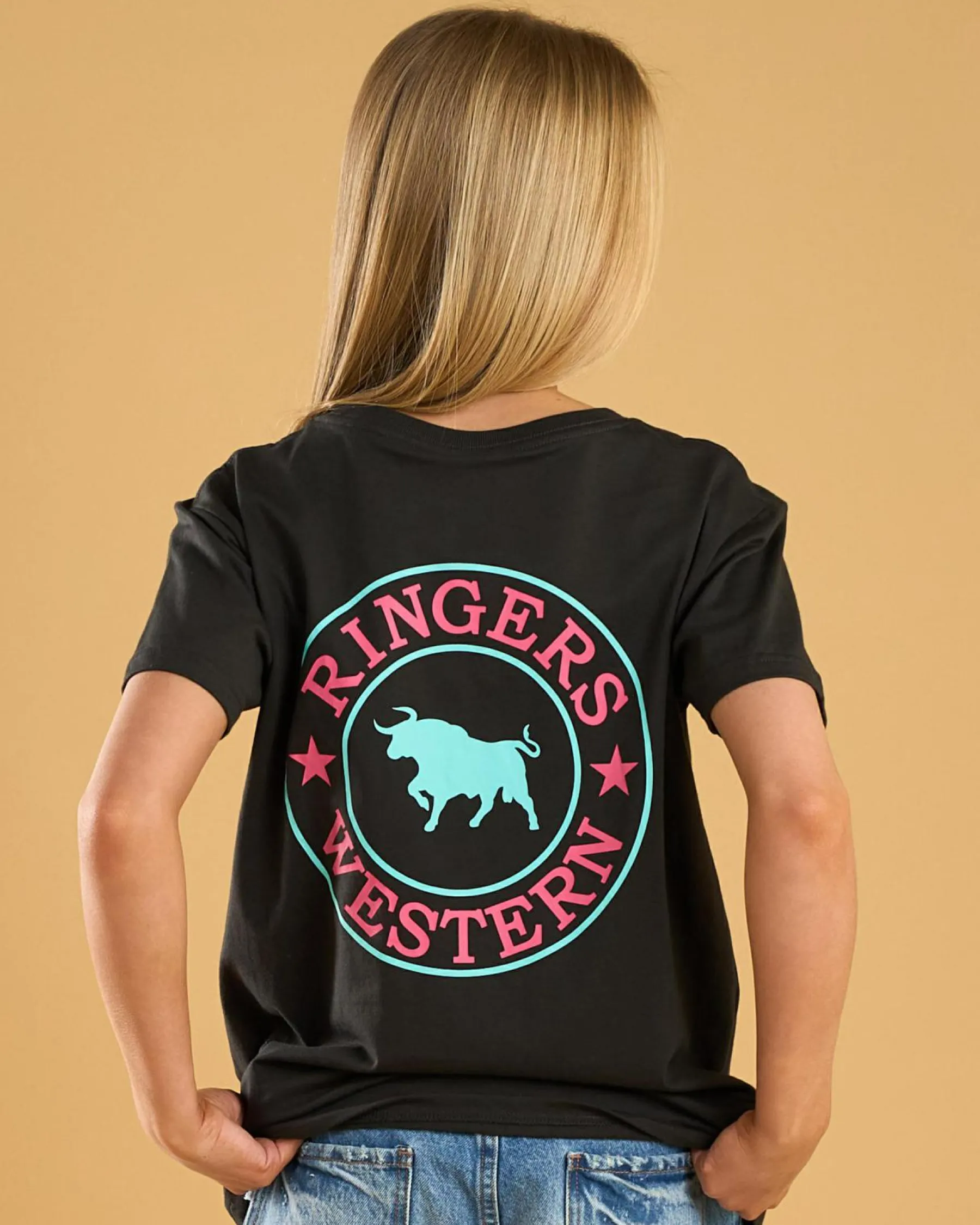 Tops*Ringers Western Girls' Signature Bull Classic T-Shirt Charcoal / Multi