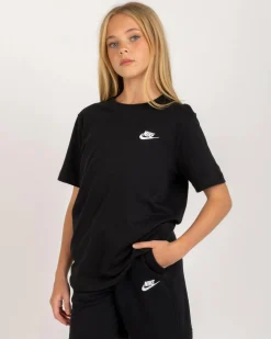 Tops*Nike Girls' Sportswear Embroidered Futura T-Shirt Black