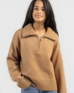 Outerwear*Ava And Ever Girls' Stanford Collared Knit Jumper Camel