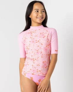 Rash Vests*Rip Curl Girls' Summer Sol Short Sleeve Rash Vest Bright Pink