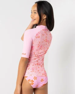 Rash Vests*Rip Curl Girls' Summer Sol Short Sleeve Rash Vest Bright Pink