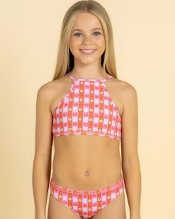 Bikinis*Rip Curl Girls' Sunset Check Rib Bikini Set Pink