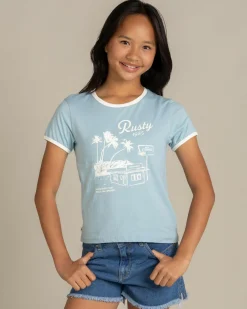 Tops*Rusty Girl's Sunset Wishes Ringer T-Shirt Glacier Lake