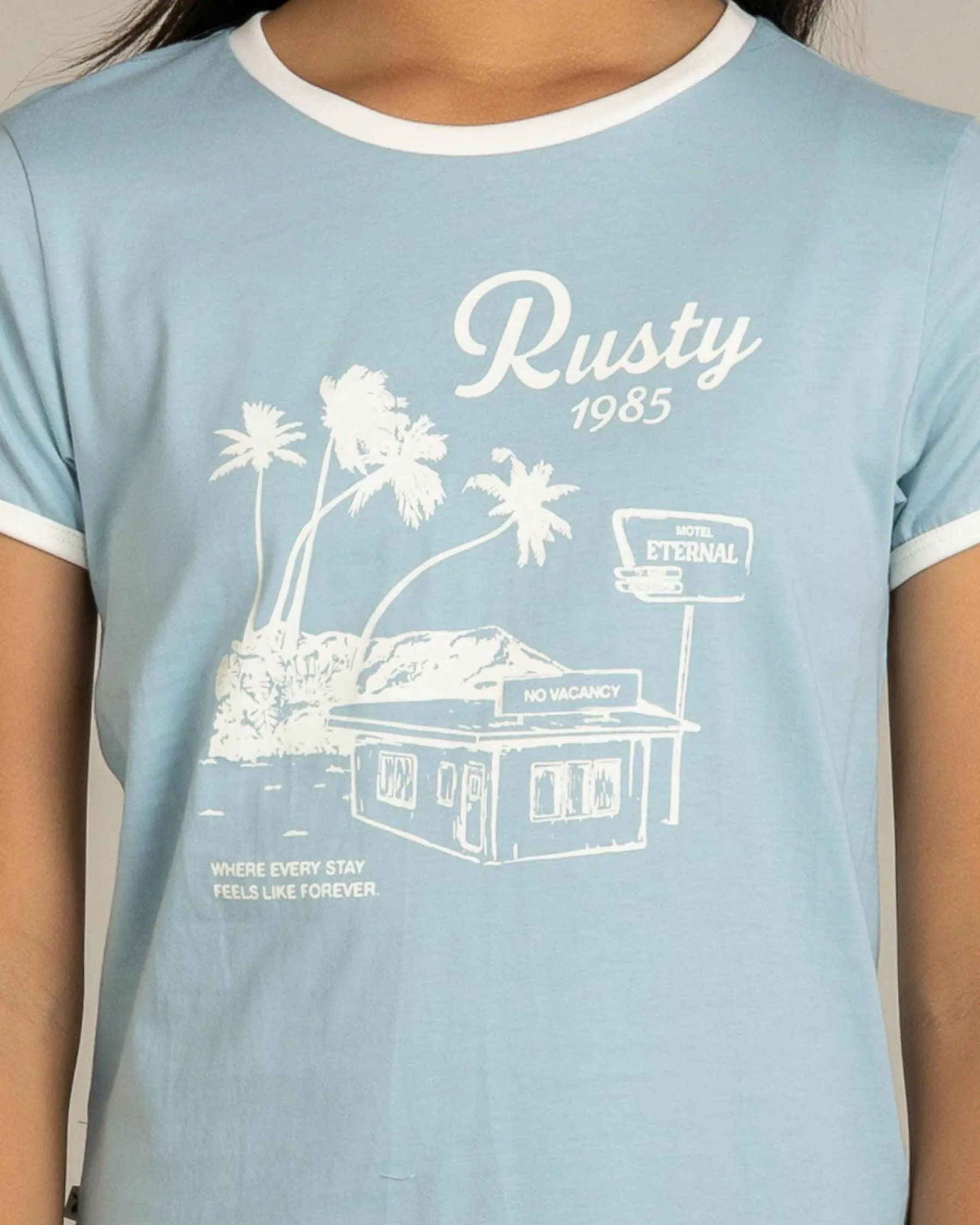 Tops*Rusty Girl's Sunset Wishes Ringer T-Shirt Glacier Lake