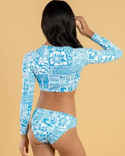 Rash Vests*Roxy Girls' Surfenirs Long Sleeve Crop Rash Vest Set Sky Blue Surfenirs