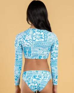 Rash Vests*Roxy Girls' Surfenirs Long Sleeve Crop Rash Vest Set Sky Blue Surfenirs