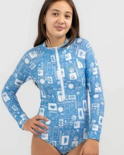 Surf|Wetsuits & Surfsuits*Topanga Girls' Vacay Vibe Surfsuit Blue/white