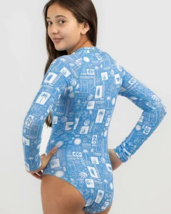 Surf|Wetsuits & Surfsuits*Topanga Girls' Vacay Vibe Surfsuit Blue/white