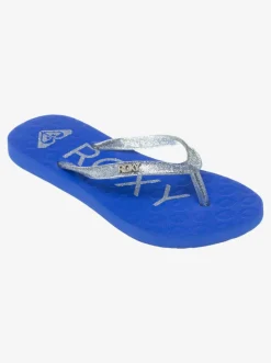 Flip Flops*Roxy Girls' Viva Sparkle Thongs Dazzling Blue