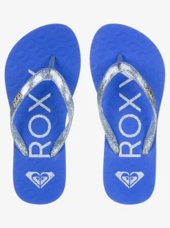 Flip Flops*Roxy Girls' Viva Sparkle Thongs Dazzling Blue