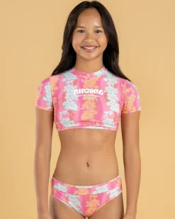 Rash Vests*Rip Curl Girls' Waikiki Rash Vest Set Pink