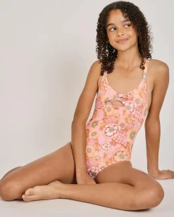 Surf|One Pieces*Roxy Girls' Wildflower One Piece Swimsuit Papaya Wild Flower Rg Swim