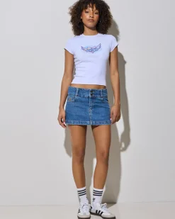 Bottoms*Worship Supplies Glazed And Confused Micro Denim Skirt Sky High Blue