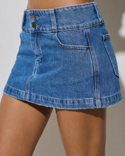Bottoms*Worship Supplies Glazed And Confused Micro Denim Skirt Sky High Blue