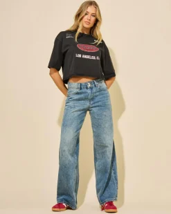 Tops*GUESS Go Raw Edge Baggy T-Shirt Jet Black Multi