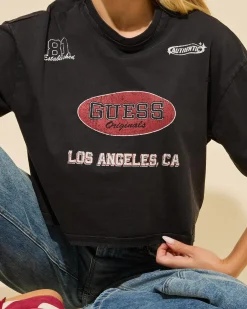 Tops*GUESS Go Raw Edge Baggy T-Shirt Jet Black Multi