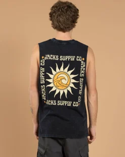 Tops & T-Shirts*Jacks Golden Glow Muscle Tank Navy Acid