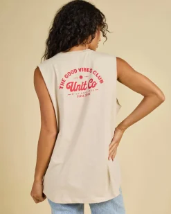 Tops*Unit Good Vibes Regular Fit Tank Top Cement