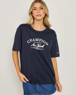 Tops*Champion Graphic Oversized T-Shirt Deep Navy
