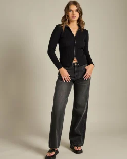 Tops*Winnie & Co Grayson Knit Zip Top Black