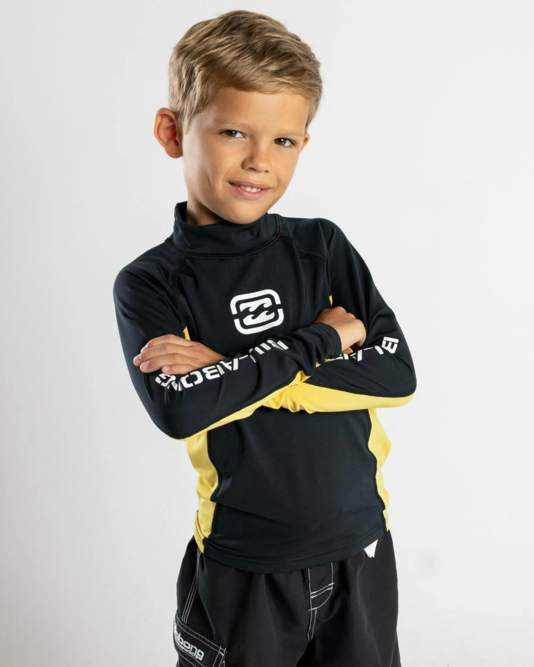 Rashies|Toddlers*Billabong Groms' Jimmy Contrast Long Sleeve Rash Vest Black / Yellow