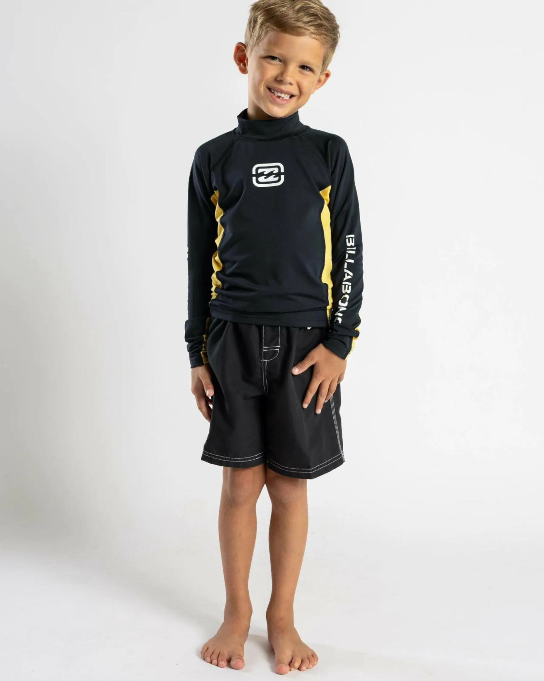 Rashies|Toddlers*Billabong Groms' Jimmy Contrast Long Sleeve Rash Vest Black / Yellow