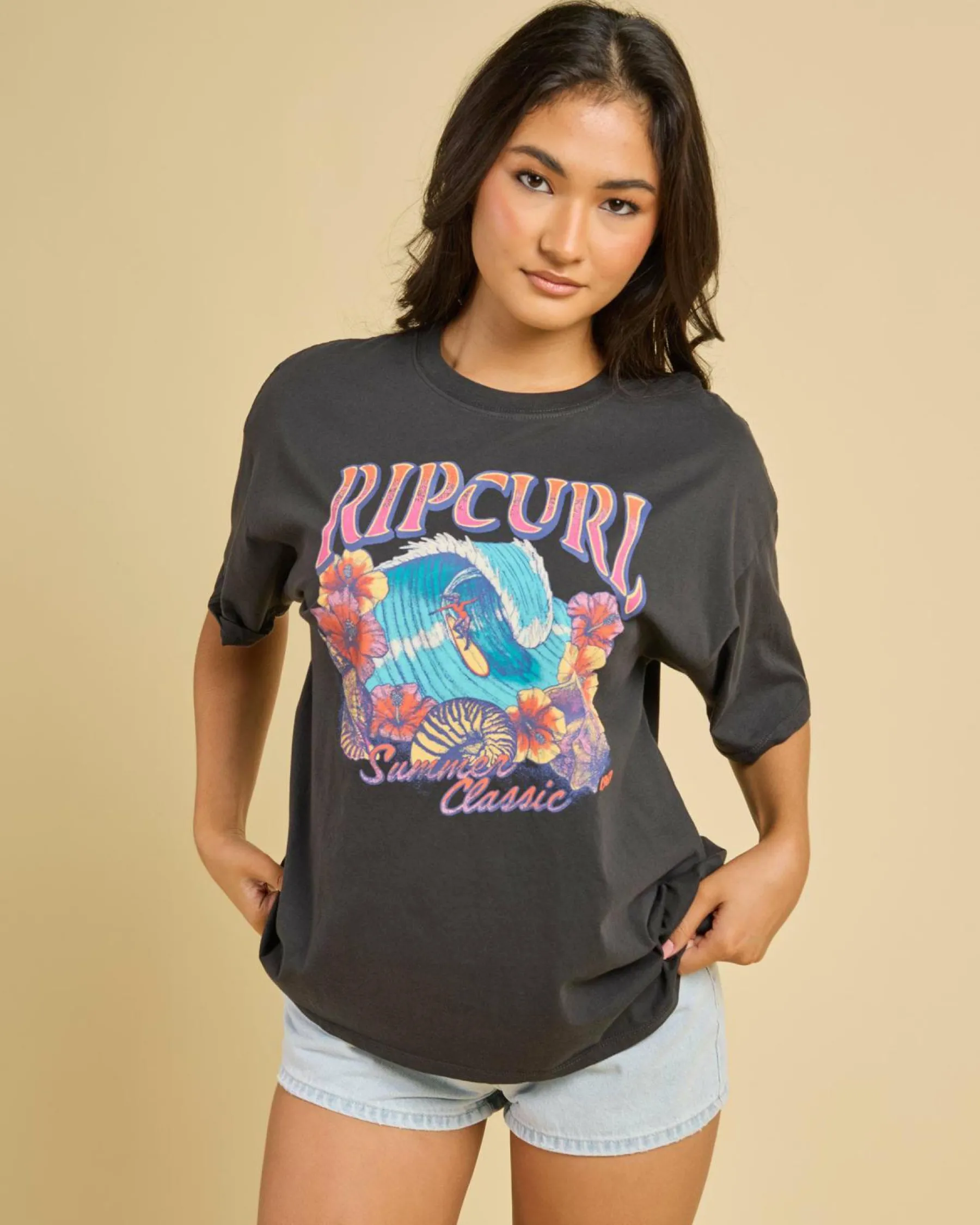 Tops*Rip Curl Hawaii Classic Heritage T-Shirt Washed Black