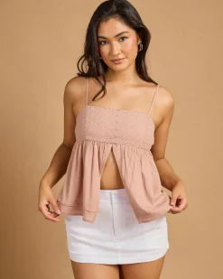 New Heather Split Front Top Women Tops