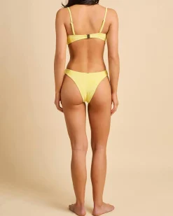 Bikinis*Topanga Hibiscus Scrunch High Cut Bikini Bottom Banana Sorbet