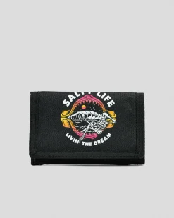 Wallets*Salty Life Hidden Paradise Tri-Fold Wallet Black