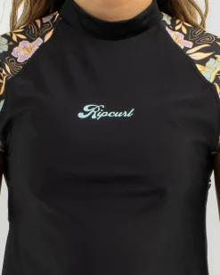 Rash Vests*Rip Curl Hidden Tropics Cap Sleeve Rash Vest Black