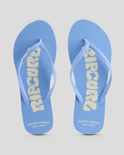 Flip Flops*Rip Curl Icons Of Surf Bloom Open Toe Thongs Mid Blue